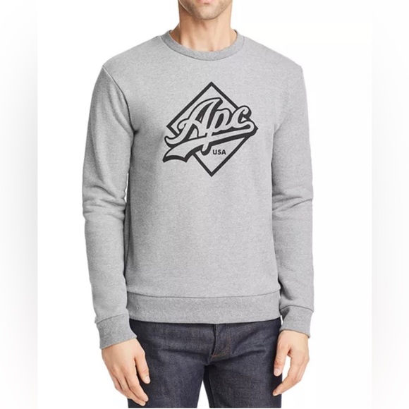 A.P.C. Sherman Gray Crewneck Graphic Logo Pullover Long Sleeve Sweatshirt S - Picture 2 of 15